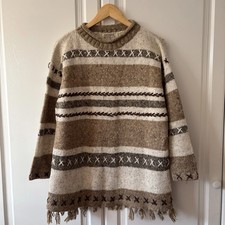 Ladies Jumper Sweater Debbie Morgan Fringed Striped Knit 38” Bust Pullover Boho