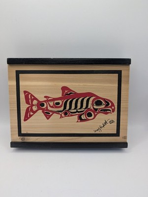 Salmon Box Corey Bulpitt Northwest Coast Inuit Canadian Rare 8,5x6,5 Inches 