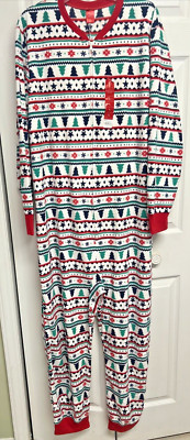 Jammies For Your Families One Pc Pajamas Men's Sz L Christmas Tree Fleece NWT