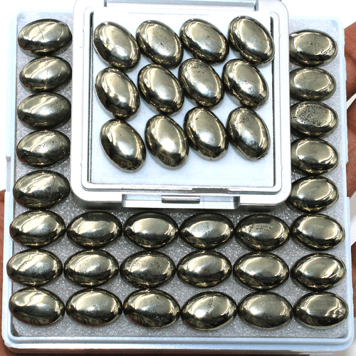 15 PC Natural Golden Pyrite Top Grade 14x10mm Oval Cabochon Calibrated Gemstones - Picture 14 of 18