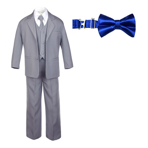 6pc Baby Toddler Boy Teen Formal Party Suit w/Satin Bow Tie Medium Gray 2T-20 - Picture 21 of 25
