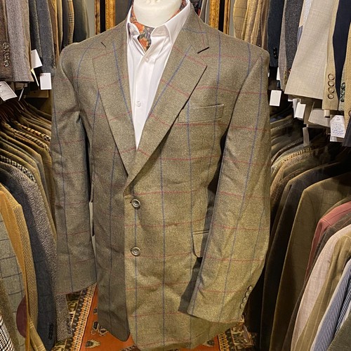 Vintage Mens 46R Windowpane Check Tweed Wool Harris Style Suit Jacket Blazer - Picture 6 of 11