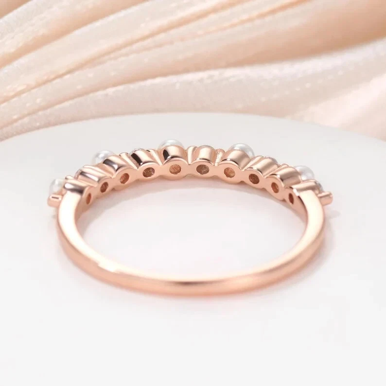 Alianza de boda anillo de perlas circonitas para mujer banda apilable, regalo para ella, alianza de boda, Foto 2 de 4