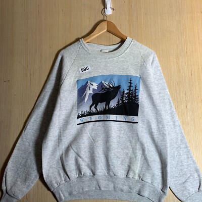 Vintage Wyoming Sweater Adult Size Extra Large Grey Long Sleeve