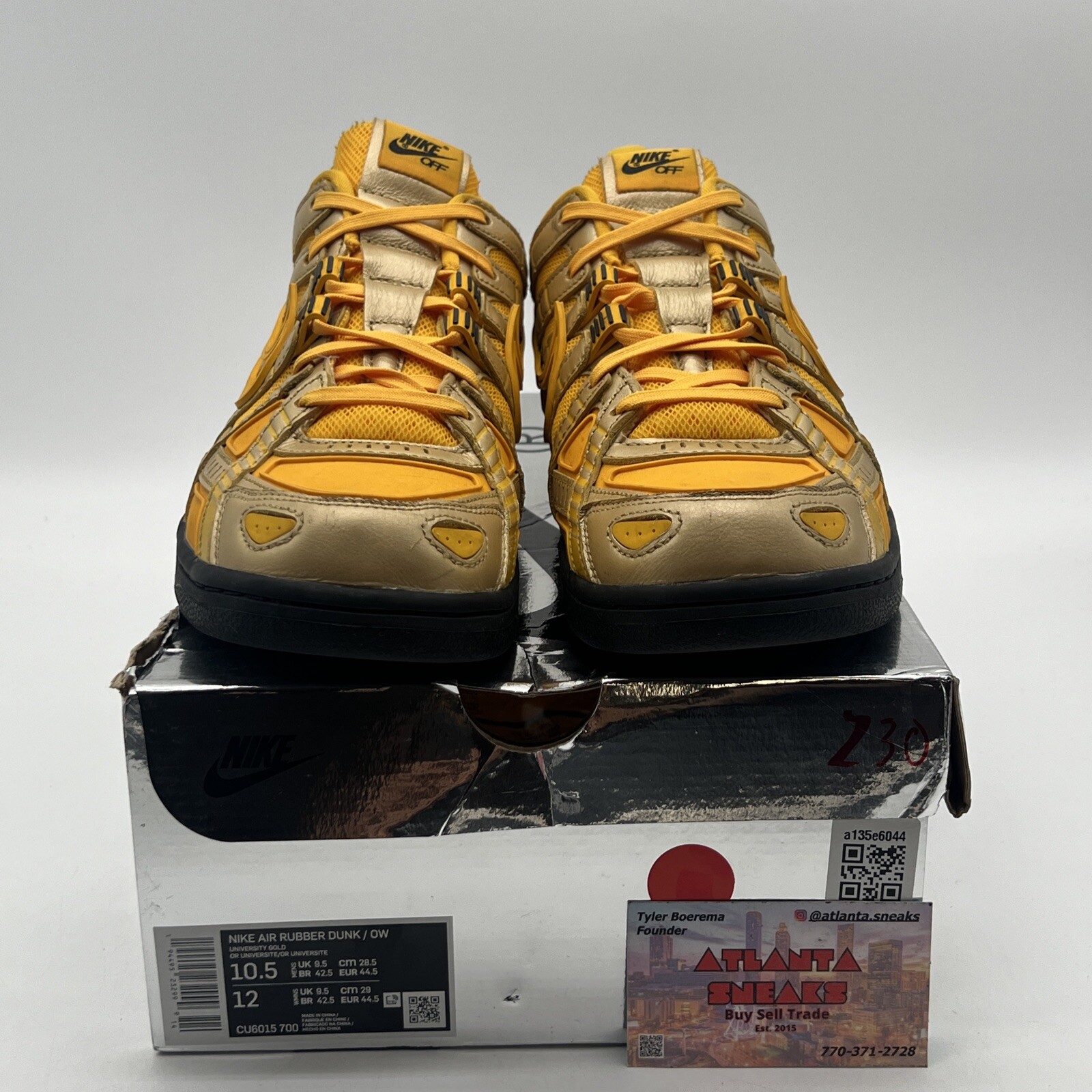 OFF WHITE X NIKE Taglia 10 5 Nike bianco sporco x gomma ad aria Dunk University oro nero (CU6015 700)