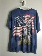 Retro Mens XL Wolf American Flag Patriot T Shirt Stone Washed The Mountain