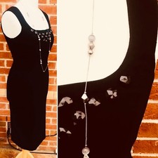 DEBENHAMS Size 12 Black Beaded Dress Evening Wedding Summer Holiday Stretchy S3