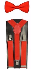 Kids Teens Red Adjustable Bow Tie  Red Adjustable Suspenders Combo Set-New VER2
