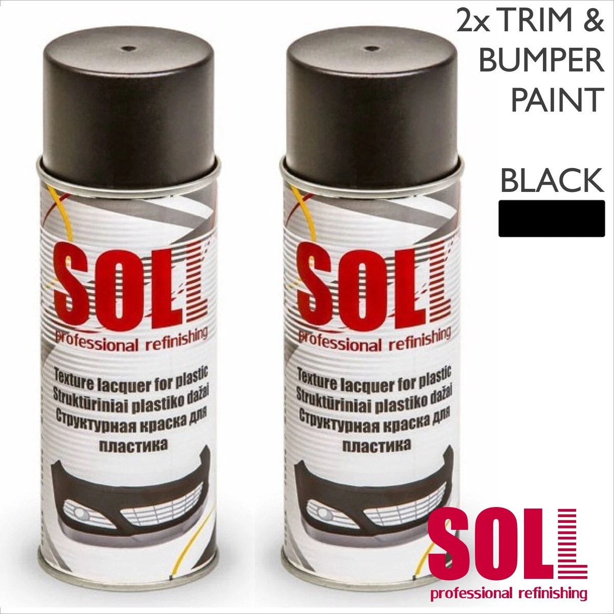 SOLL 2xTEXTURED BUMPER PAINT PLASTIC TRIM TOP COAT Aerosol 400ml