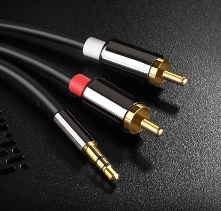 2m Pro Audio Metal 3.5mm Stereo Jack to 2 RCA Phono Plugs Cable Gold [Black] - Image 2 of 3