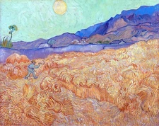 Wheatfield with a Reaper Painting by Vincent van Gogh Reproduction