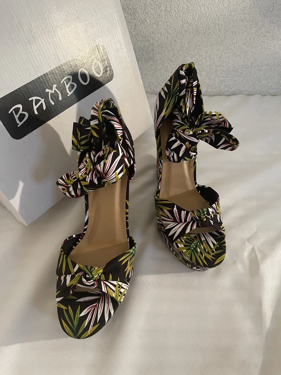 Women s Bamboo Chosen 02 Black Tropical Platform Wedge Sandals
