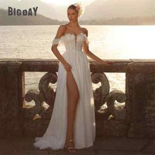 Elegant A-Line Wedding Dresses Lace Off Shoulder Sweetheart Split Bridal Gowns