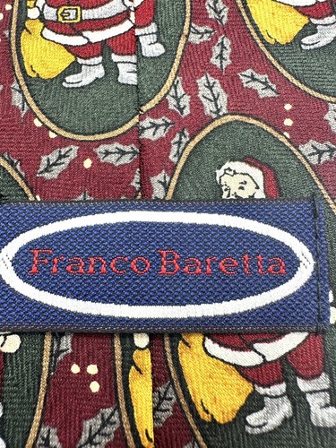 "Corbata de Papá Noel vintage Franco Beretta 100 % seda hecha en EE. UU. - 4"" con 57"" L" - Imagen 3 de 6