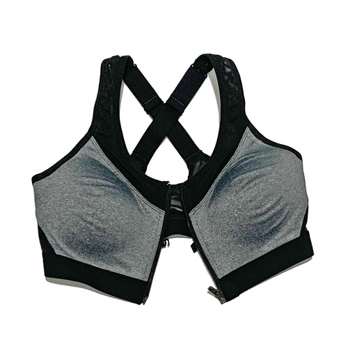 Avia Gray with Black Trim Front Zip Opening Padded Sports Bra, size M - Picture 2 of 3