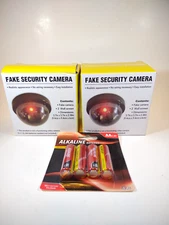 ×2 Dummy Camera Fake Security CCTV Dome Camera Flashing Red LED Light In&Outdoor