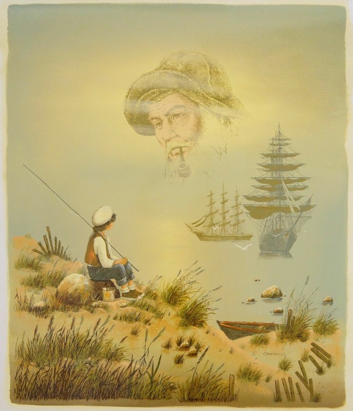 C. Carson "Fishing Boy Dreams" Unstretched Giclee Print on Canvas 24x20" (05402)
