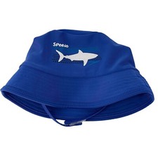 Speedo Bucket Hat Kids L/XL Blue Shark UV 50 Sun Protection Beach Chin Strap Cap