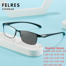 Men Metal Square Photochromic Reading Glasses Full Frame Business Sunglasses Hot