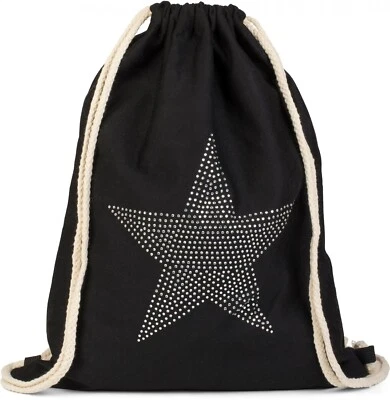 STYLEBREAKER Turnbeutel mit Strass Stern Applikation, Glitzerstein Rucksack, Beutel, Unisex