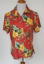 Caribbean Joe Hawaiian Floral Shirt Size M Womens Short Sleeve Button Front