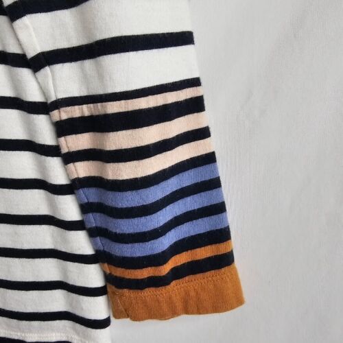 J JILL Pullover Long Sleeve Top Shirt WHITE w BLACK BROWN BLUE Stripes size S - Picture 3 of 5