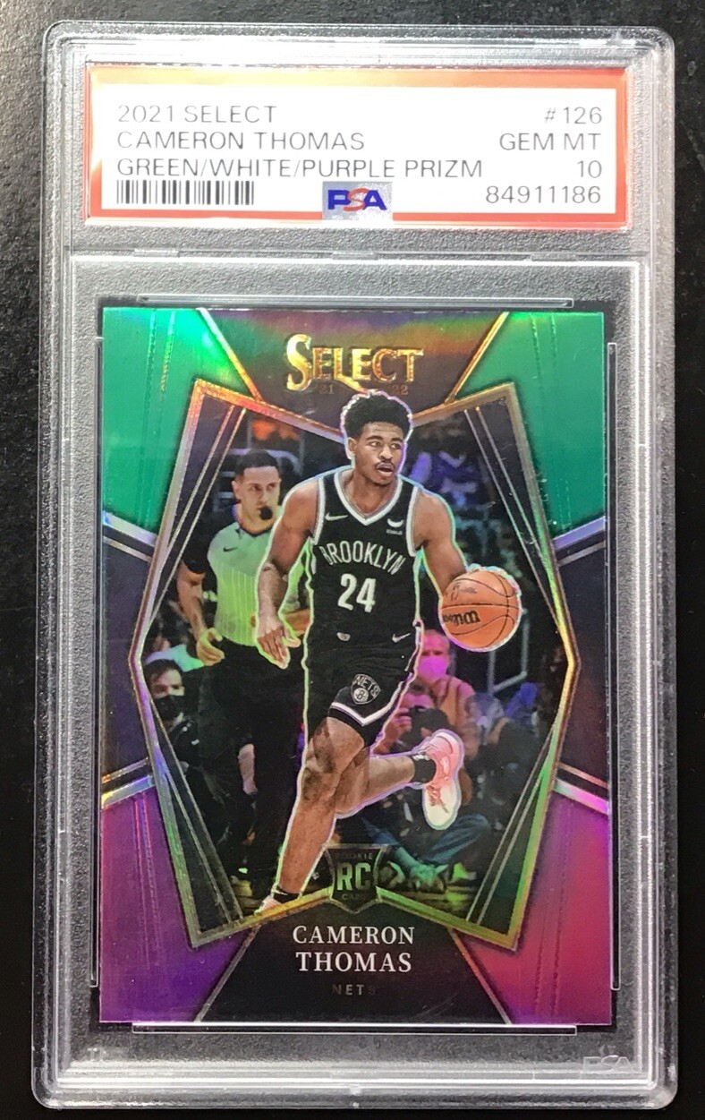 🔥2021 Select CAM Cameron Thomas GREEN/WHITE/PURPLE PREMIER RC #126 Nets PSA 10