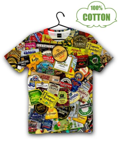 Beer stickers collection cotton funny t-shirt ale joke print bartender barman - Afbeelding 1 van 2