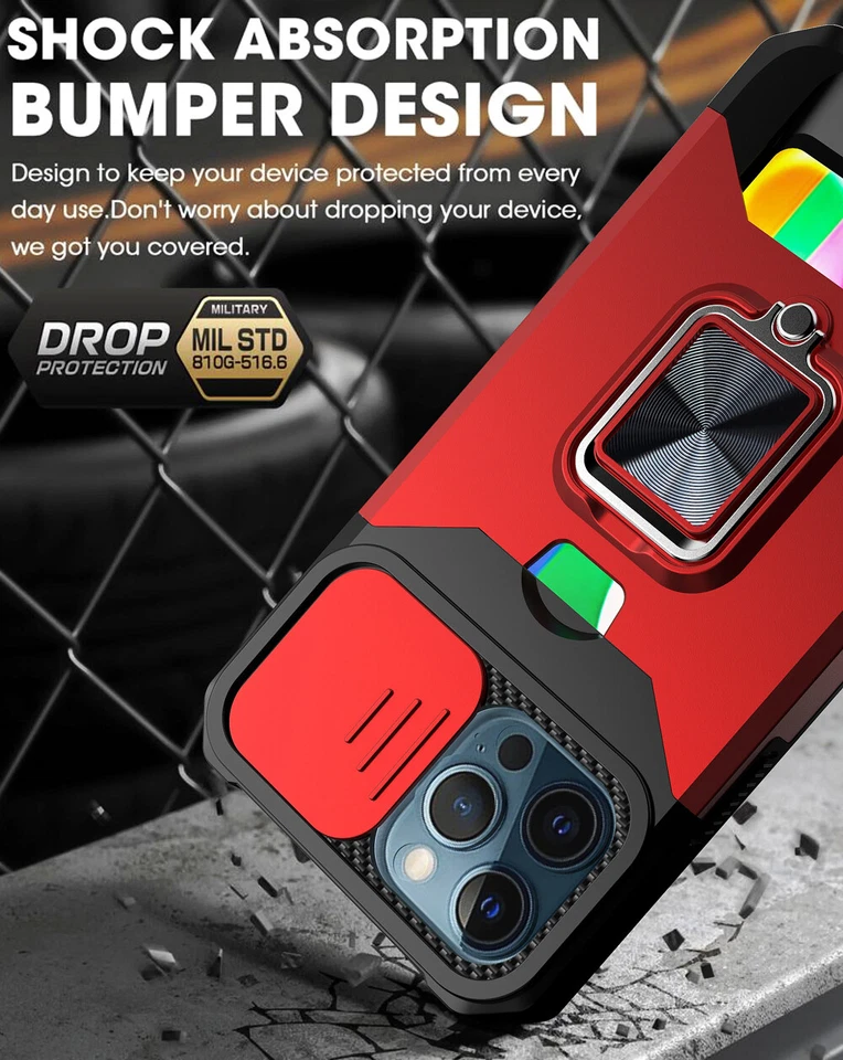 For iPhone Air 17 16E 16 15 14 13 12 Pro Max Card Holder Ring Stand Case Cover - Image 4 of 4