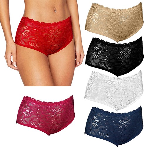 Trifolium Middle High Waist French Knickers Floral Lace Front Cotton Underpants - Picture 69 of 95