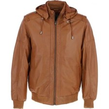Brown Festive Jacket Stylish Hooded Lambskin Leather Men's Motorcycle Soft Fit