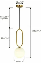 Sleek Modern Gold Pendant Adjustable Hanging Glass White Globe Celing Light 