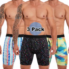 3-Pack Men Boxer Briefs Long Leg Underwear Anti Chafing Underpant Tagless Pants