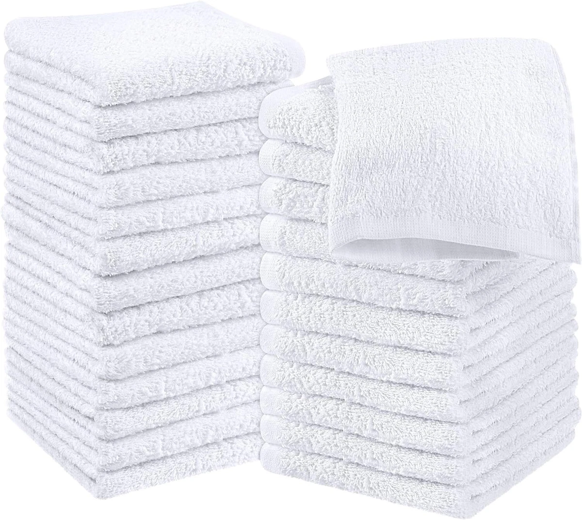 Cotton Washcloths Set 100% Ring Spun Cotton, Flannel, Soft (24 Pack, White)