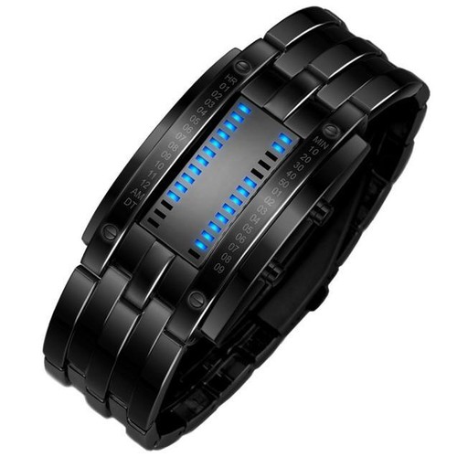 Men39s Black Quartz Stainless Steel Date Digital LED Bracelet Sport Wrist Watch