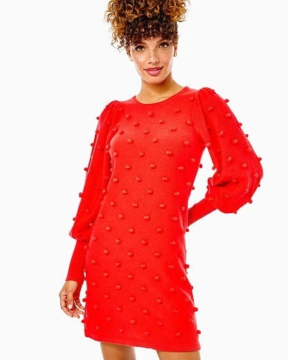 NWT Lilly Pulitzer Ruby Red Kippa Sweater Dress XL Pom Pom Valentine s Day