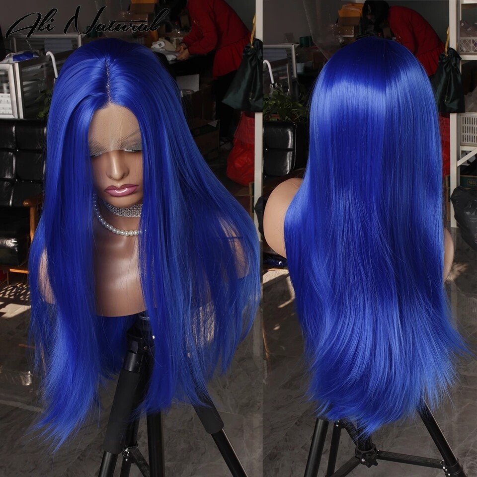 Lace Front Wig Synthetic Dark Blue Full Wig Heat Resistant Silky