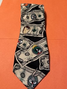 Looney Tunes Mens Neck Tie Bugs Bunny Daffy Marvin Taz Money