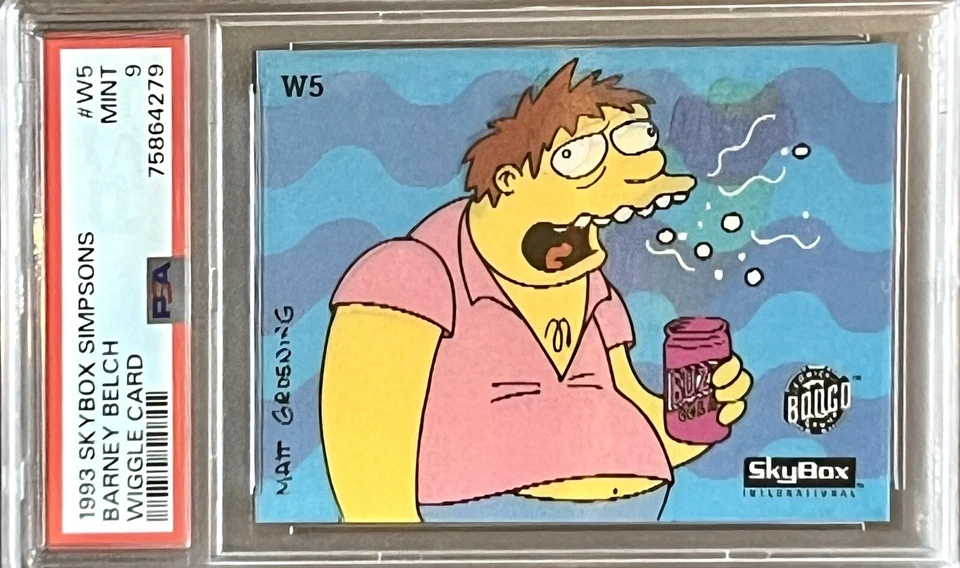 PSA 9 Barney Belch 1993 Skybox The Simpsons Series 1 Wiggle Card Lenticular Holo Foto 4 de 4