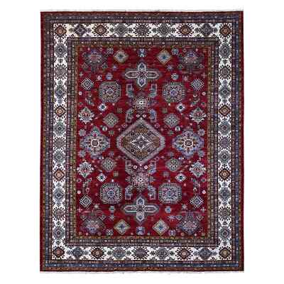 8'1''x10'3'' Red Hand Knotted Super Kazak All Over Motifs Wool Oriental Rug R89092