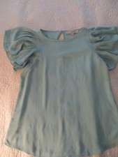 Ann Taylor LOFT Light Green Flutter Sleeves Blouse Top Size XSP Keyhole Back