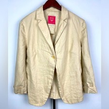 Mcm The Golden Jeans Cream 100% Linen Collared Blazer Jacket Size 12