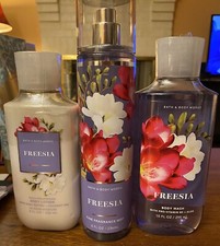 Bath  Body Works Freesia 3 Piece Set Gel Wash Lotion Mist