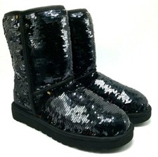 UGG Australia Women's US 6 Sequin Black/Gold Boots Sheepskin Winter 1094982