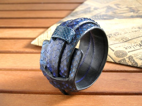 Women Genuine Snake Leather Belt Wristband Bangle Cuff Bracelet Punk Adjustable - Picture 7 of 12