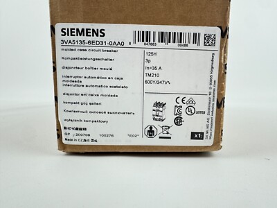 Siemens 3VA5135-6ED31-0AA0 Circuit Breaker 125H Breaking Capacity, 35A TM210