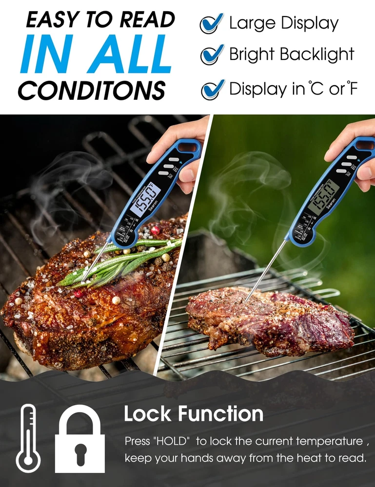 Meat Thermometer,Calibration Feature Digital Food Thermometer with Instant Re...