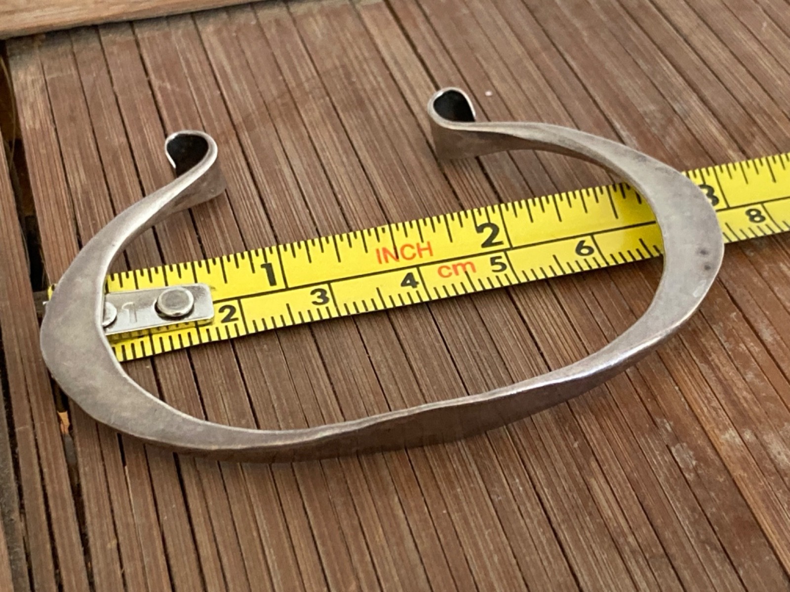 Sterling Silver Hammered Scroll Cuff Bracelet Han… - image 5