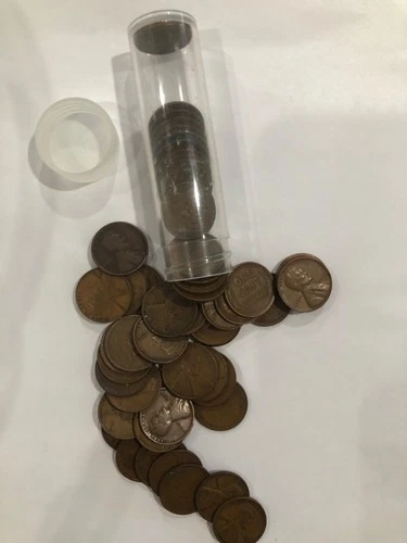 (1) Roll (50) Lincoln wheat cent pennies teens-fifties, mostly F and EF