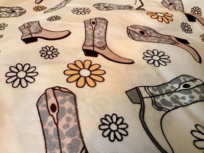 CUTE Desert Dust Twin Sheet Set Ivory Cowgirl Pink Boots Daisies Flowers Western